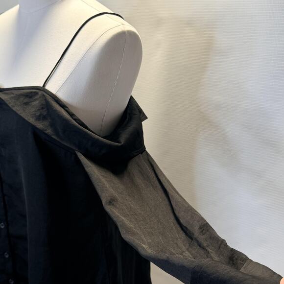 Free People Shirt Womens XS Black Off Shoulder Button Front Boho Blouse - Picture 3 of 10